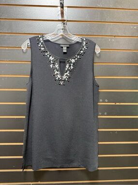 Susan Lewis Black Rhinestone Embellished Sleeveless Top L
